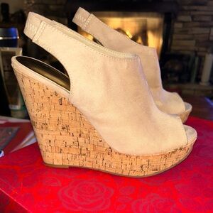 Carlos by Carlos Santana Maui, Suede and Cork Wedge Sandals, Size 8